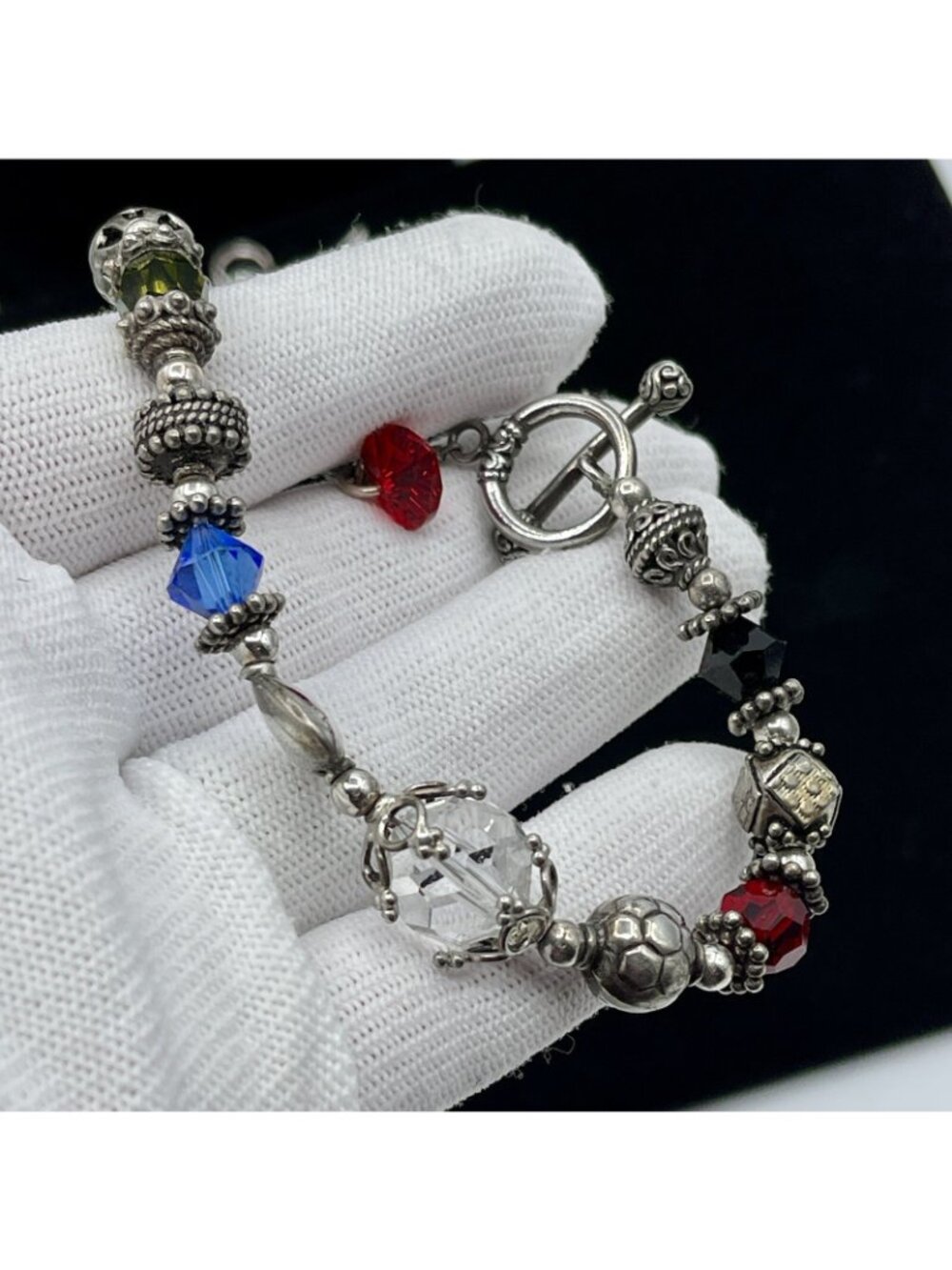 Holiday Necklace + Bracelet Set by Cookie Lee, Glass Bead Bracelet, Angel Brooch - Picture 9 of 12